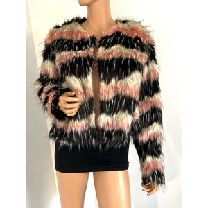 Women's Multicolor size M Faux Fur Jacket Long Sleeve fluffy soft trendy